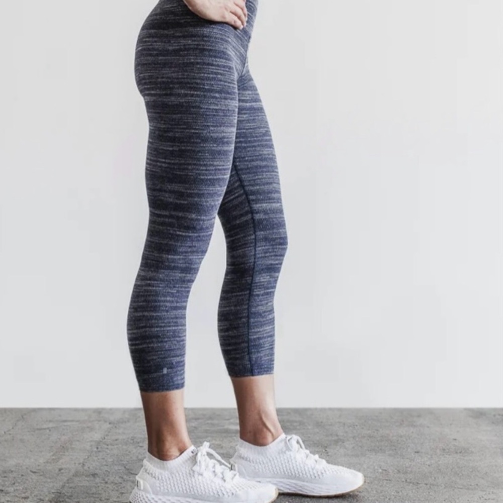 Nobull High Rise Crop Tights Melange Heathered Navy Performance Leggings Medium